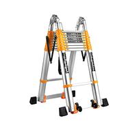Escabeau télescopique en Aluminium - 5 m/2,5 m - Design Pliable avec marches Larges et articulations Robustes pour l'accès au Grenier et au Toit - Échelle d'ingénierie Portable