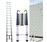 Escabeau télescopique robuste de 6,2 m avec crochet de toit - Échelle télescopique multifonction en aluminium portable et pliable pour grenier