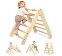 Escalade Bébé-Trépiedr en Bois Naturel pour Tout-Petits, Design Pliable Gain de Place, Apprentissage inspiré de Montessori, Toboggan et Rampe réversibles, Dès 6 Mois