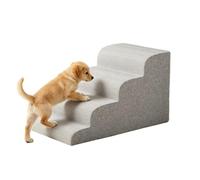 Escalier à 3/4/5 marches pour petits chiens et chats - Marches incurvées en éponge avec housse antidérapante, rampe pour chiot et chaton - Pente douce pour voiture, canapé, lit, fenêtre (gris, 4