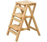 Escalier à échelle Pliante 3 marches, Tabouret Multifonctionnel Pliant en Bois Massif, escabeau Domestique Mul(C)