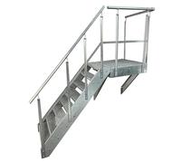 Escalier à joues de qualité supérieure - En acier - 8 marches - Hauteur : 152 cm - Avec plateforme de 100 x 100 cm - Avec ou sans balustrade - Entièrement galvanisé - Résistant aux intempéries