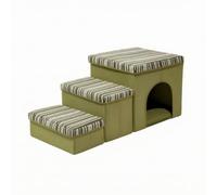Escalier avec Niche Robuste, 90 × 36 × 38 Cm, Tissu Bouclé Vert, 3 Marches | Lavable, Escalier pour Animaux avec Rangement, Pratique, Canapé, Lit, Chambre
