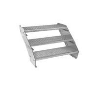 Escalier Caillebotis à 3 marches 900mm x 240 mm - Acier Galvanisé DIN 24537 - Hauteur totale 600mm - Maille 20 x 25 mm - Résistant à la Corrosion EN ISO 1461 - Construction Bâtiment Sortie de Secours