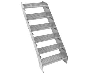 Escalier Caillebotis à 6 marches 600mm x 240 mm - Acier Galvanisé DIN 24537 - Hauteur totale 1200mm - Maille 20 x 25 mm - Résistant à la Corrosion EN ISO 1461 - Construction Bâtiment Sortie de Secours