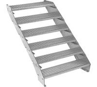 Escalier Caillebotis à 6 marches 900mm x 240 mm - Acier Galvanisé DIN 24537 - Hauteur totale 1200mm - Maille 20 x 25 mm - Résistant à la Corrosion EN ISO 1461 - Construction Bâtiment Sortie de Secours