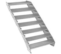 Escalier Caillebotis à 7 marches 900mm x 240 mm - Acier Galvanisé DIN 24537 - Hauteur totale 1400mm - Maille 20 x 25 mm - Résistant à la Corrosion EN ISO 1461 - Construction Bâtiment Sortie de Secours
