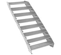 Escalier Caillebotis à 8 marches 900mm x 240 mm - Acier Galvanisé DIN 24537 - Hauteur totale 1600mm - Maille 20 x 25 mm - Résistant à la Corrosion EN ISO 1461 - Construction Bâtiment Sortie de Secours
