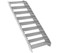 Escalier Caillebotis à 9 marches 900mm x 240 mm - Acier Galvanisé DIN 24537 - Hauteur totale 1800mm - Maille 20 x 25 mm - Résistant à la Corrosion EN ISO 1461 - Construction Bâtiment Sortie de Secours