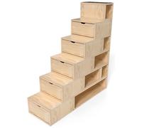 Escalier Cube de rangement ABC MEUBLES - Hauteur 150cm - Bois massif - Verni - Brut