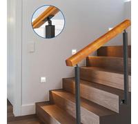 Escalier d'extérieur moderne en bois de 129,5 cm pour marches de porche, supports réglables et double poteau de 85,1 cm de hauteur, parfait pour une terrasse et des murs latéraux sûrs.