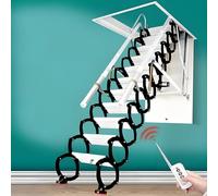 Escalier électrique de grenier avec main courante 2M-3,8M Télécommande plafond trappe télescopique pliable adapté (trou : 80 x 130 cm - Hauteur : 2,5 m) Noir