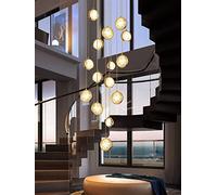 Escalier en colimaçon duplex Lustre long Boule de cristal à bulles de luxe moderne Lustre à saut simple Lustre d'appartement Loft (Longueur de ligne personnalisée) (Taille: 32 têtes)