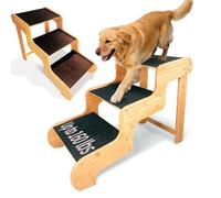 Escalier extra large pour chiens de grande taille, marches en bambou pour chiens de grande taille, chiens âgés/plus âgés ou animaux de compagnie pesant jusqu'à 72,6 kg pour aller au canapé ou au lit