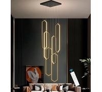 Escalier LED Grande Suspension Forme Géométrique Lampe de Table à Manger Lampe Suspendue Hauteur Réglable Combinaison Plafonnier Salon Villa Hôtel Chambre, Noir, 6 LumièresA20*60cm