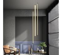 Escalier LED Suspension Moderne Rotatif Long Lustres 12 Têtes Dimmable Aluminium Suspendu Plafond Luminaire Plafonnier Creux Villa Réglable pour Salon Hotal Couloir, Infinite Dimming, 3-Head 150CM