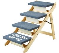 Escalier/marchepied en bois pour animaux de compagnie VEVOR, escalier en bois pliable 2 en 1 pour lits, canapés et voitures, escalier et rampe pour chiens avec 4 marches pour petits, moyens et grands