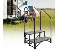 Escalier Mobile à 2 Marches Marchepied avec 2 Rampes pour Caravane Capacité 300 kg Portable pour Camping-car Spa Piscine