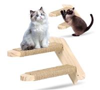Escalier mural pour chat, en bois massif, avec corde en jute à gratter, de gauche à droite, jusqu'à 15 kg