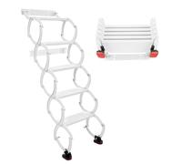 Escalier pliable extensible à 5 marches avec capacité de charge de 200 kg - 40 x 145 cm - Pour bâtiments d'usine, villas, greniers, garages (blanc)