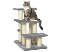 PawHut Escalier pour Chat réglable 3 marches, Arbre à Chat avec griffoirs en sisal et Balle, pour Atteindre Facilement Les Lits Hauts ou Les canapés, Gris