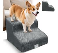 Escalier pour chien, 2 marches, pour petits chiens, lit, canapé, imperméable, antidérapant, avec inclinaison de grincement, housse amovible et lavable, poignée, gris tourterelle