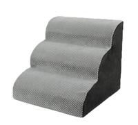 Escalier pour Chien à 2/3/4 Marches, Étape pour Animaux en Éponge, Escaliers Antidérapante en Éponge pour Chien pour Animal Âgé/Blessé avec Housse Amovible et Lavable (Gris - 3 Marches)