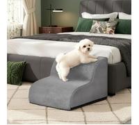 Escalier pour Chien, à 2 Marches, Velours Gaufré,Imperméable, Design Antidérapant, Housse Amovible Lavable, Gris Tourterelle