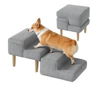 Escalier pour Chien à 4 Marches, 2 en 1 Siège&Escalier Chien, Rampe pour Chie-n Antidérapante pour Chiens & Chats Âgés Monter Canapé et Lit- Marche ou Fauteuil Ottomane, Gris