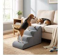 Escalier pour Chien, à 4 Marches, Imperméable, Pente Douce, Housse Amovible Lavable, Gris