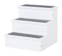 Pawhut Escalier pour chien 3 marches – tapis et coffre de rangement – blanc/gris