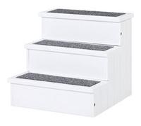 PawHut Escalier pour chien animaux rampe pour animaux 3 marches avec tapis bois de pin 40 5 x 44 5 x 38 cm blanc | Aosom France