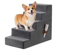 Escalier pour Chien et Rampe pour Lit Haut & Canapé, 33-61cm Escalier Amovible pour Chiens Petits et Moyens, Mousse 40D Robuste, Antidérapant, Lavable, avec Rouleau Anti-Poils, Gris