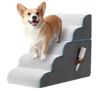 Escalier pour Chien et Rampe pour Lit Haut & Canapé, 33-61cm Escalier Amovible pour Chiens Petits et Moyens, Mousse 40D Robuste, Antidérapant, Lavable, avec Rouleau Anti-Poils, Gris