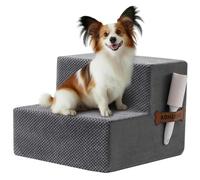 Escalier pour Chien et Rampe pour Lit Haut & Canapé, 33-61cm Escalier Amovible pour Chiens Petits et Moyens, Mousse 40D Robuste, Antidérapant, Lavable, avec Rouleau Anti-Poils, Gris