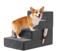 Escalier pour Chien et Rampe pour Lit Haut & Canapé, 33-61cm Escalier Amovible pour Chiens Petits et Moyens, Mousse 40D Robuste, Antidérapant, Lavable, avec Rouleau Anti-Poils, Gris