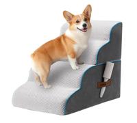 Escalier pour Chien et Rampe pour Lit Haut & Canapé, 33-61cm Escalier Amovible pour Chiens Petits et Moyens, Mousse 40D Robuste, Antidérapant, Lavable, avec Rouleau Anti-Poils, Gris