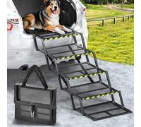 Escalier pour Chien Extra Large pour Voiture, Rampe Pliable pour Grands Chiens avec Surface Antidérapante et Bande Réfléchissante, Supporte Jusqu'à 400 Livres, Hauteur 36''-43''
