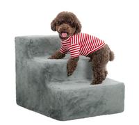 PawHut Escalier pour Chien à 3 marches escalier pour Chat échelle antidérapante pour Animaux de Compagnie Housse Amovible et Lavable 46 x 35 x 35 cm Gris Clair