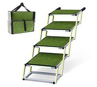 Escalier pour Chien Pliable - Marquage Phosphorescent - Jusqu'à 77kg - Rampe pour Chien Voiture idéale pour Les articulations - pour Citadines & Breaks - Surface antidérapante Herbe - 4 marches