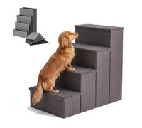Escalier pour Chien Relaxdays, 4 marches, Rangement, 65 x 40 x 70 cm, Gris | pliable, revêtement en tissu, rampe d'accès pour chien (lit et canapé)
