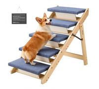 Escalier pour chien - VEVOR - ZD-25DOG07 - 5 marches pliable - Charge 68 kg - Bois de pin & feutrine bleu