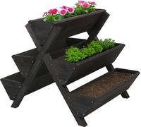 Escalier pour plantes HWC-O15, étagère à fleurs Escalier pour herbes aromatiques Bac à plantes surélevé, 5 bacs 56x56x70 Outdoor bois ~ anthracite