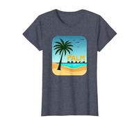 Escapade de Vacances au Paradis Tropical de Palm Beach T-Shirt, Femme, Bleu Chiné, XS