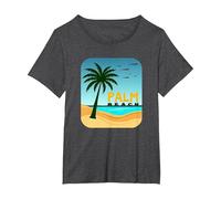Escapade de Vacances au Paradis Tropical de Palm Beach T-Shirt, Femme Grandes Tailles, Chiné Foncé, 5X