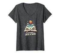 Escape Into A Book : Aventure de Lecture Magique T-Shirt avec Col en V, Femme, Chiné Foncé, XXL