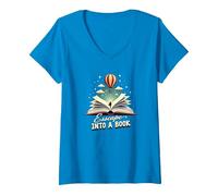 Escape Into A Book : Aventure de Lecture Magique T-Shirt avec Col en V, Femme, Saphir, M