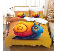 Escargot de Dessin animé Ensemble De Housse De Couette en Microfibre Douce Et Taie D’Oreiller 3D Animaux Mignons Impression 3 Pièces avec pour Garçons Filles Et Adultes Single(140x200cm)