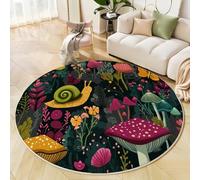 Escargot Dessin Animé Tapis Rond 80 Cm Flanelle Douce Tapis Circulaire Convient pour Le Salon, La Chambre, Cuisine, Bureau, Couloir Champignons, Papillons Antidérapant Lavable (Couleurs Mélangées)