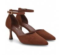 Escarpin élégant à Bout Pointu pour Femme, doté d'une Bride à Boucle réglable pour Un Maintien Confortable et sûr. Finition Velours, Talon Aiguille et Semelle légère et Confortable.